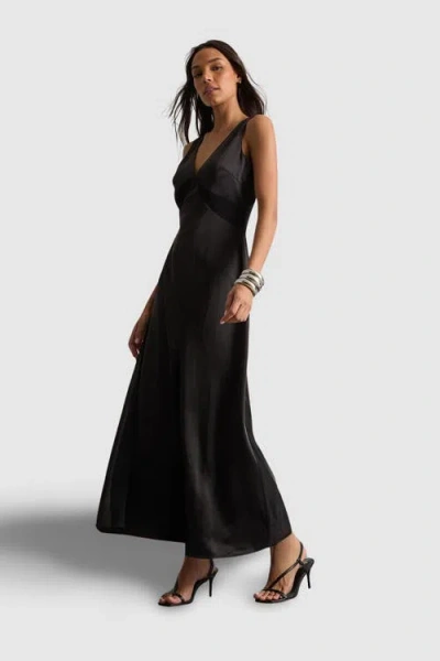 Warehouse Satin And Chiffon Mix Midaxi Dress In Black
