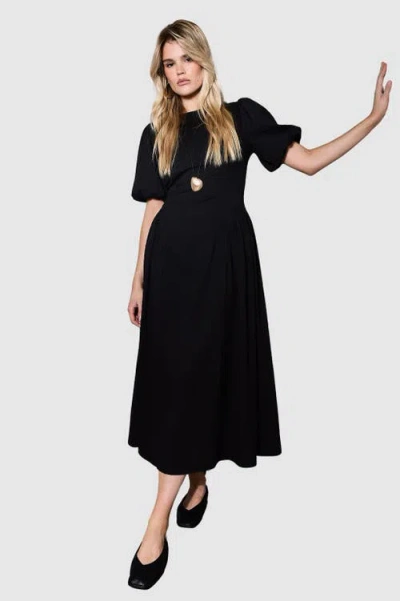 Warehouse Seersucker Puff Sleeve Midi Dress In Black