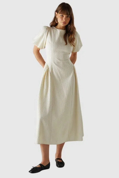 Warehouse Seersucker Puff Sleeve Midi Dress In White