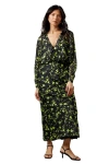 Warehouse Shadow Stripe Floral Batwing Midi Dress In Black