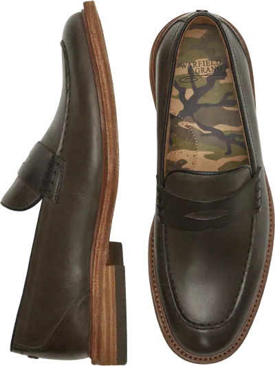 Warfield &amp; Grand Warfield & Grand Men's Diggs Leather Moc Toe Penny Loafers Charcoal - Size: 9 D-width In Black