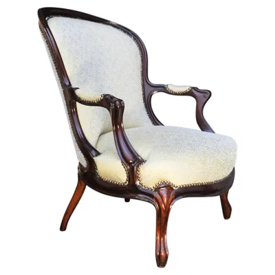 Pre-owned Waring & Gillow Victorian Upholstered Mahogany Spoon Back Armchair, 1800s In Brown