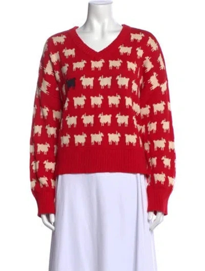 Pre-owned Warm & Wonderful Linen Graphic Print Sweater In Red