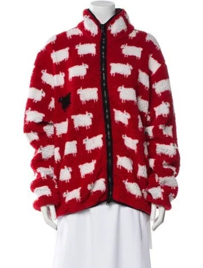 Pre-owned Warm & Wonderful Printed Faux Fur Jacket In Red