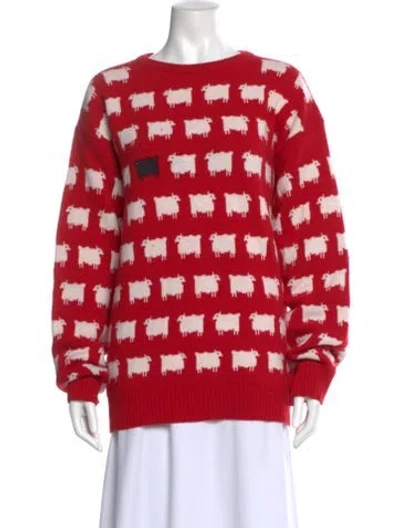 Pre-owned Warm & Wonderful Wool Printed Sweater In Red