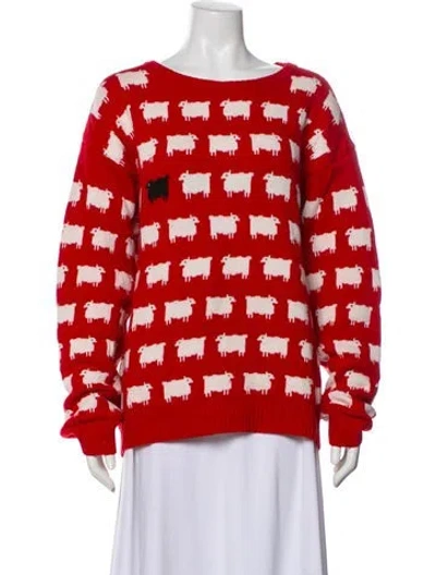 Pre-owned Warm & Wonderful Wool Printed Sweater In Red