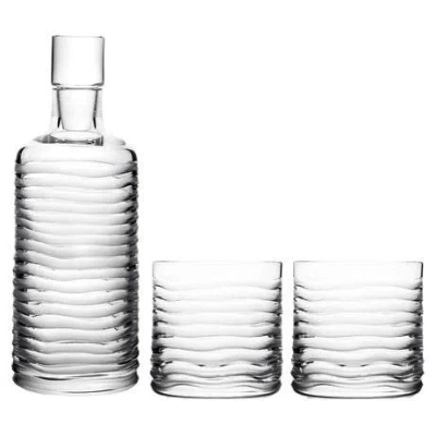 Pre-owned Warm Cut Crystal Glass Barware Gift Set Decanter Carafe 2 Tumbler Crafted In Italy In Gray