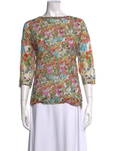 Pre-owned Warm Floral Print Bateau Neckline Top In Multi
