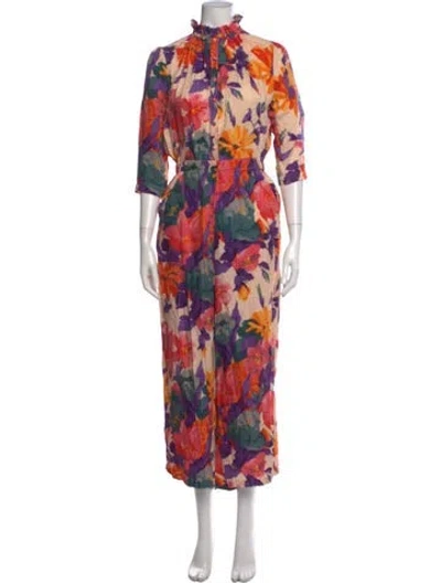 Pre-owned Warm Floral Print Jumpsuit In Neutral