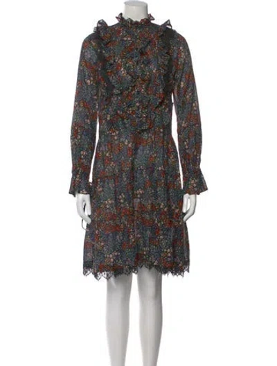 Pre-owned Warm Floral Print Knee-length Dress In Blue