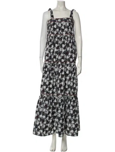 Pre-owned Warm Floral Print Long Dress In Black