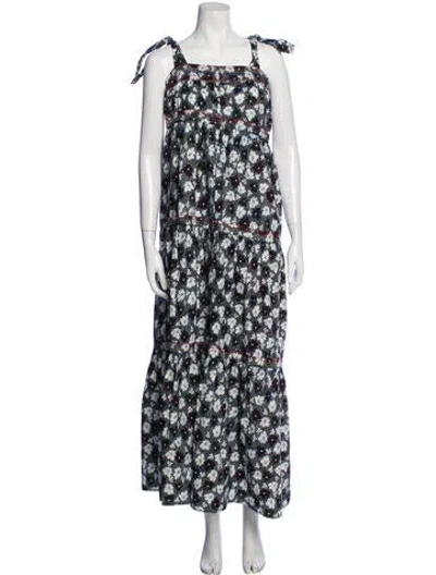 Pre-owned Warm Floral Print Long Dress In Black