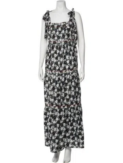 Pre-owned Warm Floral Print Long Dress In Black