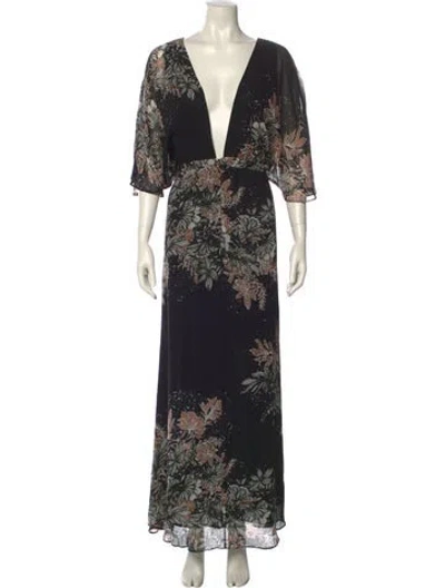Pre-owned Warm Floral Print Long Dress In Black