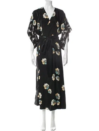 Pre-owned Warm Floral Print Long Dress In Black