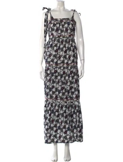 Pre-owned Warm Floral Print Long Dress In Black