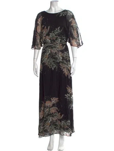 Pre-owned Warm Floral Print Long Dress In Black
