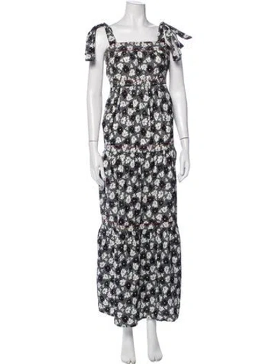 Pre-owned Warm Floral Print Long Dress In Black