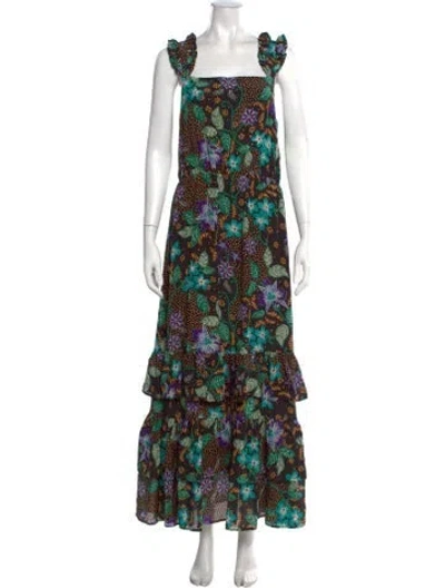 Pre-owned Warm Floral Print Long Dress In Black/green