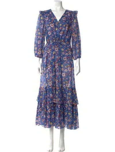 Pre-owned Warm Floral Print Long Dress In Blue