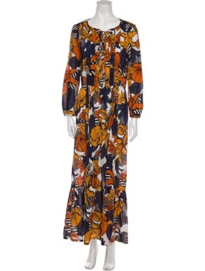 Pre-owned Warm Floral Print Long Dress In Blue