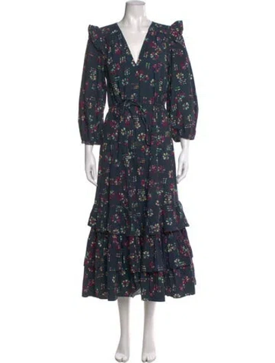 Pre-owned Warm Floral Print Long Dress In Blue