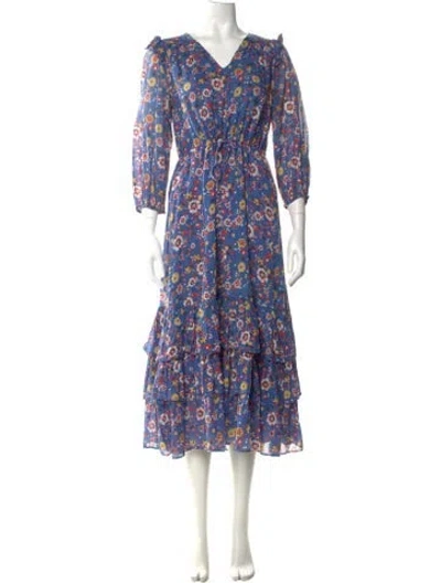 Pre-owned Warm Floral Print Long Dress In Blue
