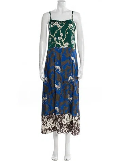 Pre-owned Warm Floral Print Long Dress In Blue