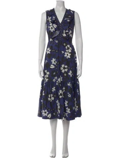 Pre-owned Warm Floral Print Long Dress In Blue