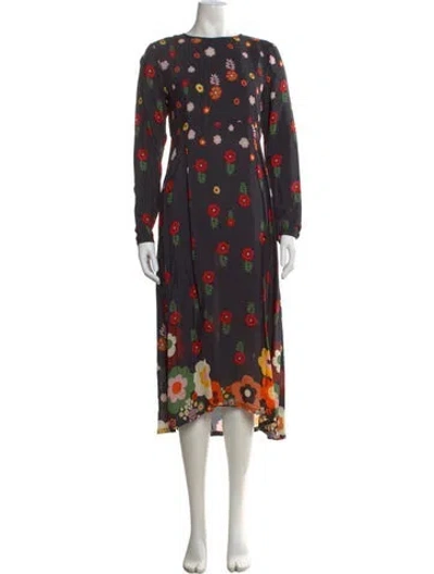 Pre-owned Warm Floral Print Long Dress In Blue