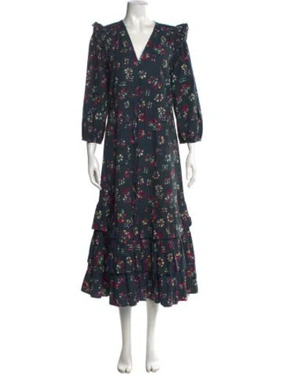 Pre-owned Warm Floral Print Long Dress In Blue