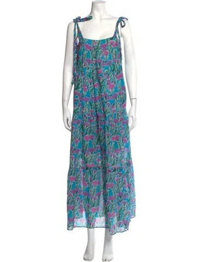 Pre-owned Warm Floral Print Long Dress In Blue