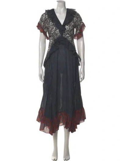 Pre-owned Warm Floral Print Long Dress In Multi