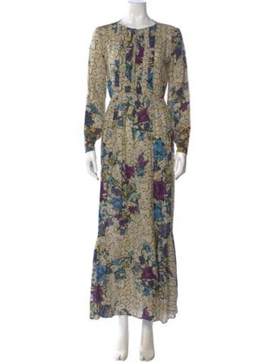 Pre-owned Warm Floral Print Long Dress In Neutral