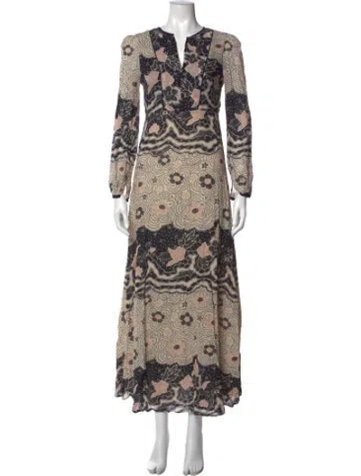 Pre-owned Warm Floral Print Long Dress In Neutrals