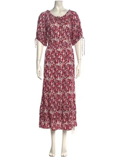 Pre-owned Warm Floral Print Long Dress In Pink