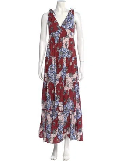 Pre-owned Warm Floral Print Long Dress In Red