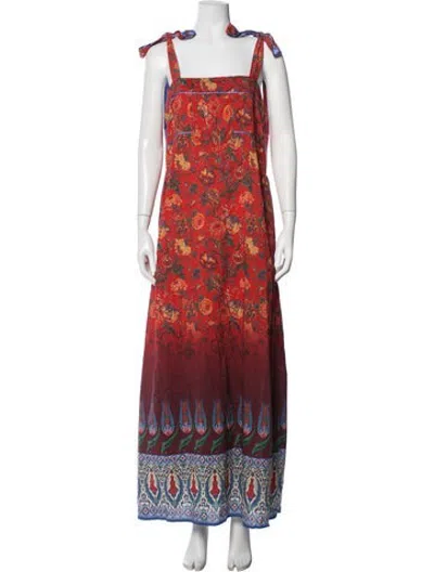 Pre-owned Warm Floral Print Long Dress In Red