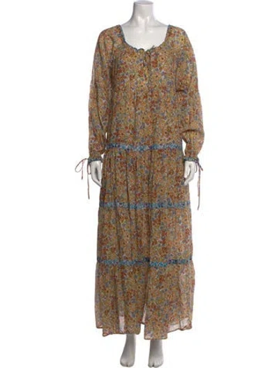 Pre-owned Warm Floral Print Long Dress In Yellow