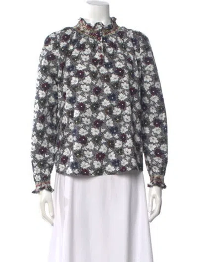Pre-owned Warm Floral Print Long Sleeve Blouse In Black
