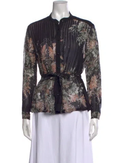 Pre-owned Warm Floral Print Long Sleeve Blouse In Black