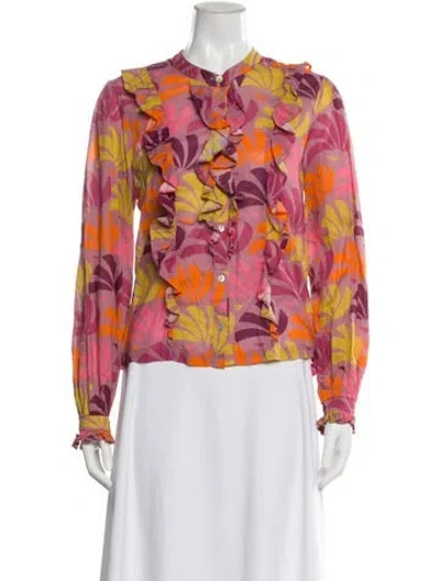 Pre-owned Warm Floral Print Long Sleeve Blouse In Multi