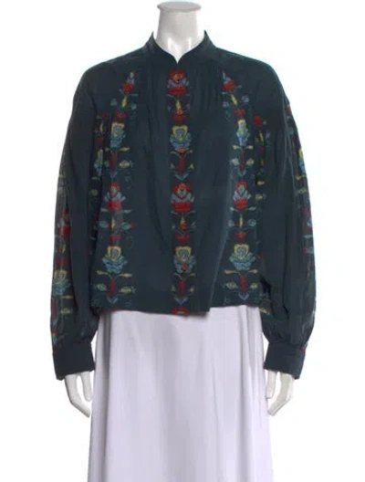Pre-owned Warm Floral Print Long Sleeve Top In Blue