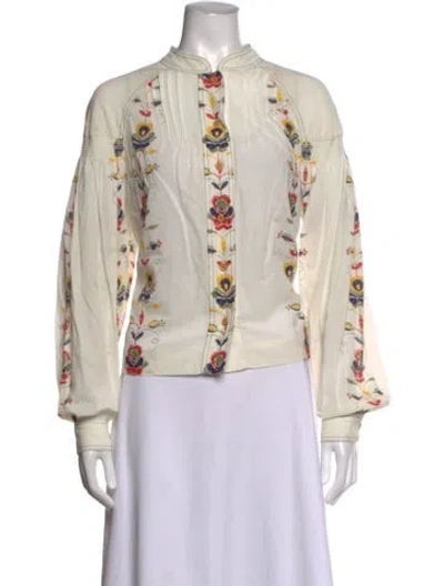 Pre-owned Warm Floral Print Long Sleeve Top In Neutrals