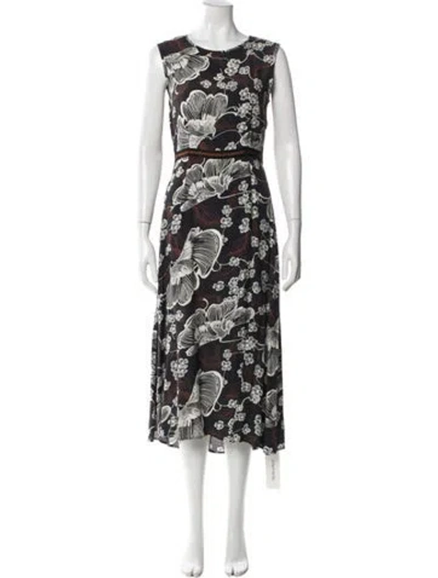 Pre-owned Warm Floral Print Midi Length Dress In Black