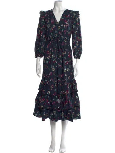 Pre-owned Warm Floral Print Midi Length Dress In Black