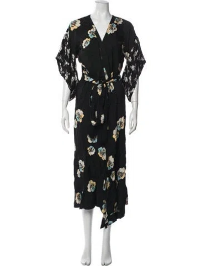 Pre-owned Warm Floral Print Midi Length Dress In Black