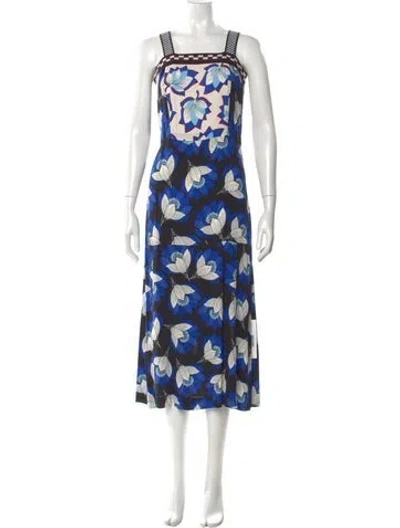 Pre-owned Warm Floral Print Midi Length Dress In Blue