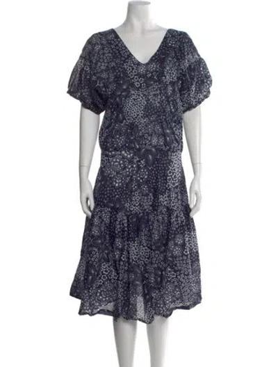 Pre-owned Warm Floral Print Midi Length Dress In Blue