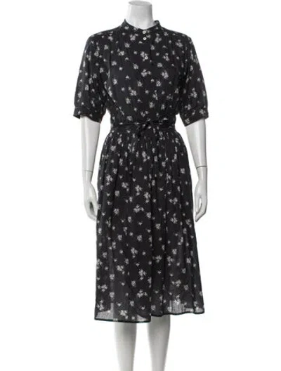 Pre-owned Warm Floral Print Midi Length Dress In Blue